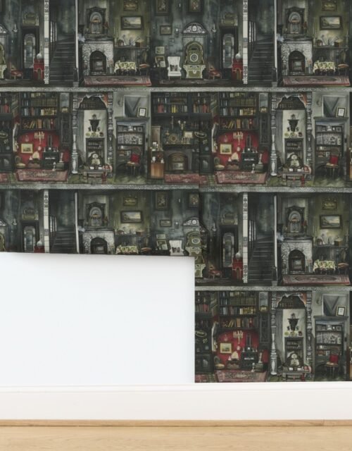 Victorian Gothic Dollshouse with Dark Academia Watercolor Decor 1 Wallpaper