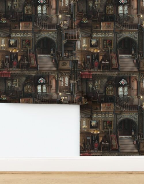 Victorian Gothic Haunted Dollshouse with Dolls in Dark Academia Decor 2 Wallpaper