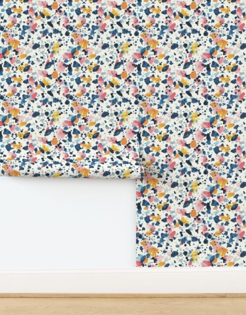 Navy and Orange Watercolor Terrazzo Splashes Wallpaper