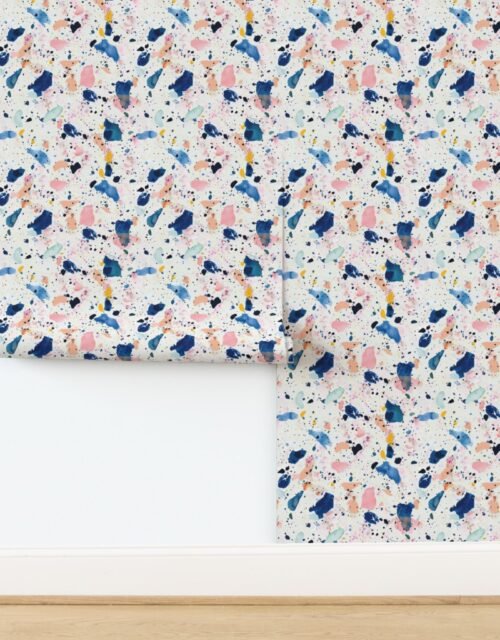 Blue Tones Watercolor Terrazzo Splashes Wallpaper