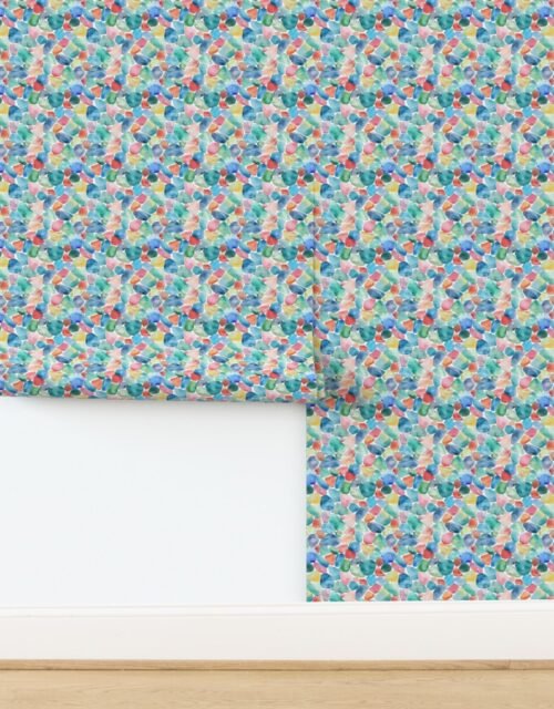Blue and Multicolor Shards of Tumbled and Scattered Watercolor Seaglass Wallpaper