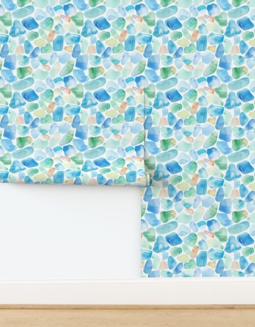 Blue and Green Shards of Tumbled and Scattered Watercolor Seaglass Wallpaper