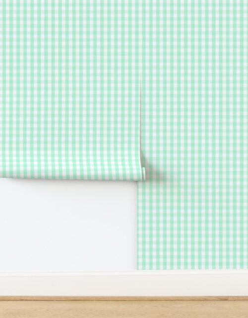 Mint Green Gingham Check Wallpaper