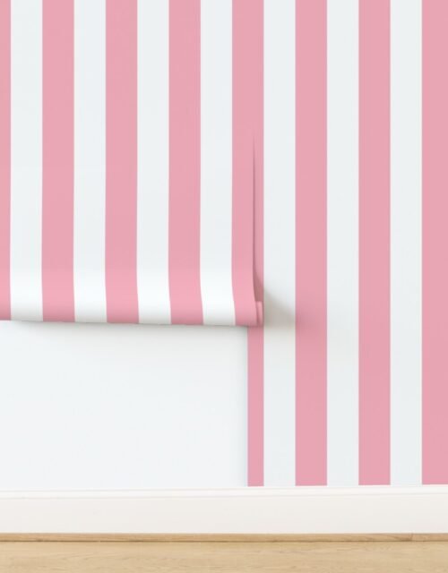4 Inch Bubble Gum and White Vertical Jumbo Stripe Wallpaper