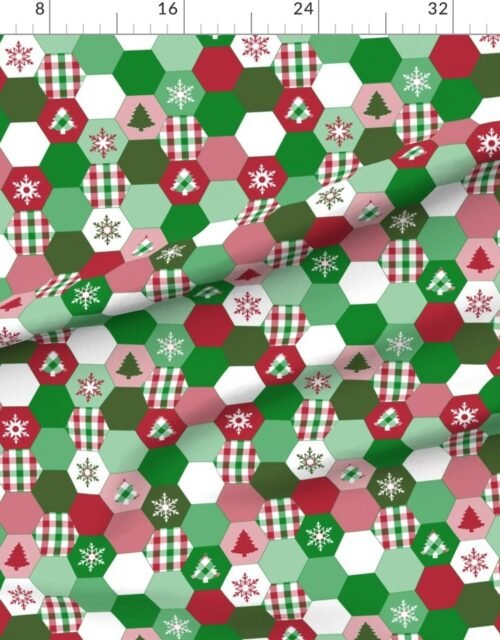 Fabric in Hexagonal Christmas Gingham Motif Cheater Quilt Fabric
