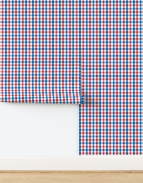 USA Gingham Check Pattern with Red White and Blue Accents Wallpaper