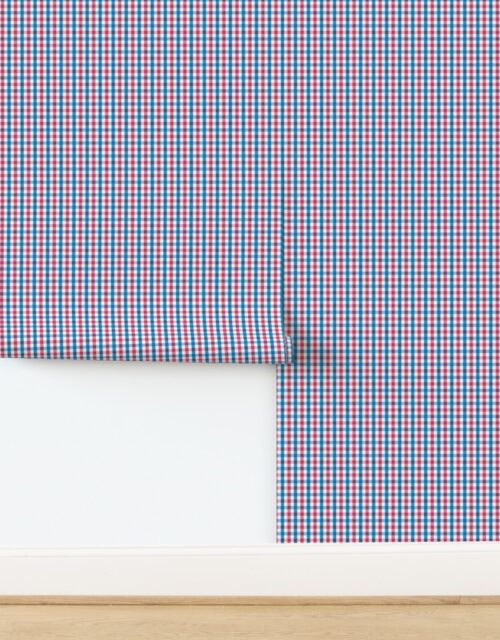 Mini USA Gingham Check Pattern with Red White and Blue Accents Wallpaper