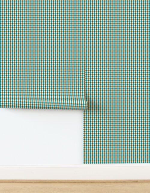Mini Country Cottage Gingham Check Pattern with Blue Olive and Teal Checks Wallpaper