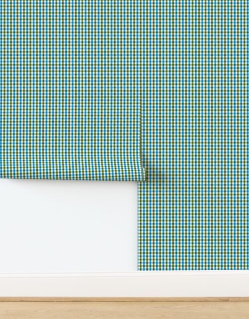 Mini Country Cottage Gingham Check Pattern with Blue Olive and Tan Checks Wallpaper