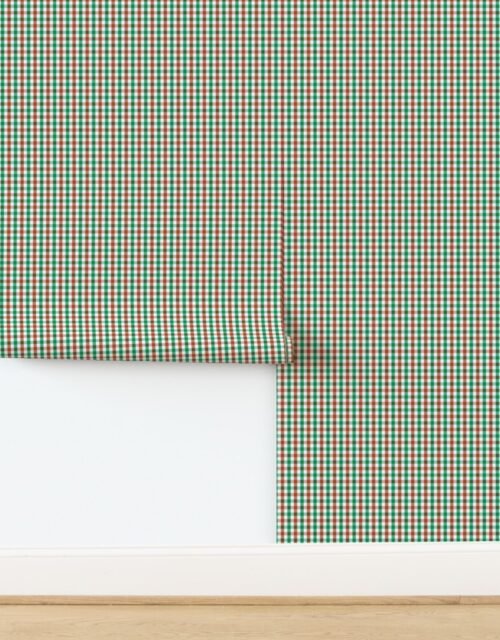 Mini Country Cottage Gingham Check Pattern with Green Reddish Brown and Wallpaper
