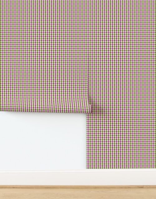 Mini Country Cottage Gingham Check Pattern with Pink Light Pink Olive and Wallpaper