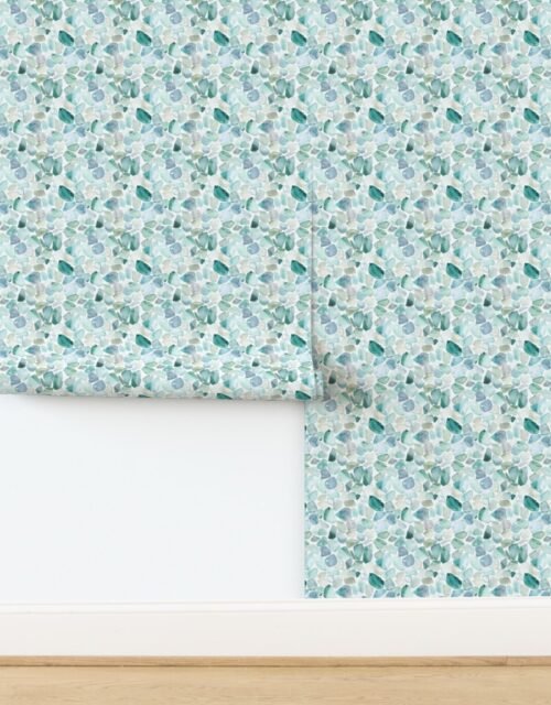 Small Blue and Aqua Shards of Tumbled and Scattered Watercolor Seaglass Wallpaper