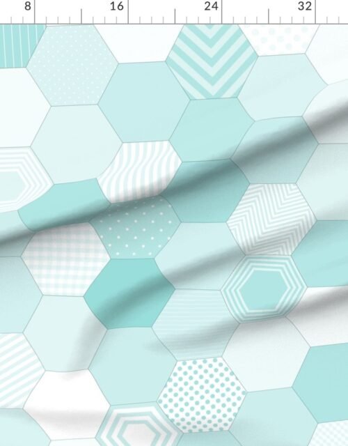 Fabric in Large Hexagonal Aqua Teal Honeycomb Quilt Pattern Fabric