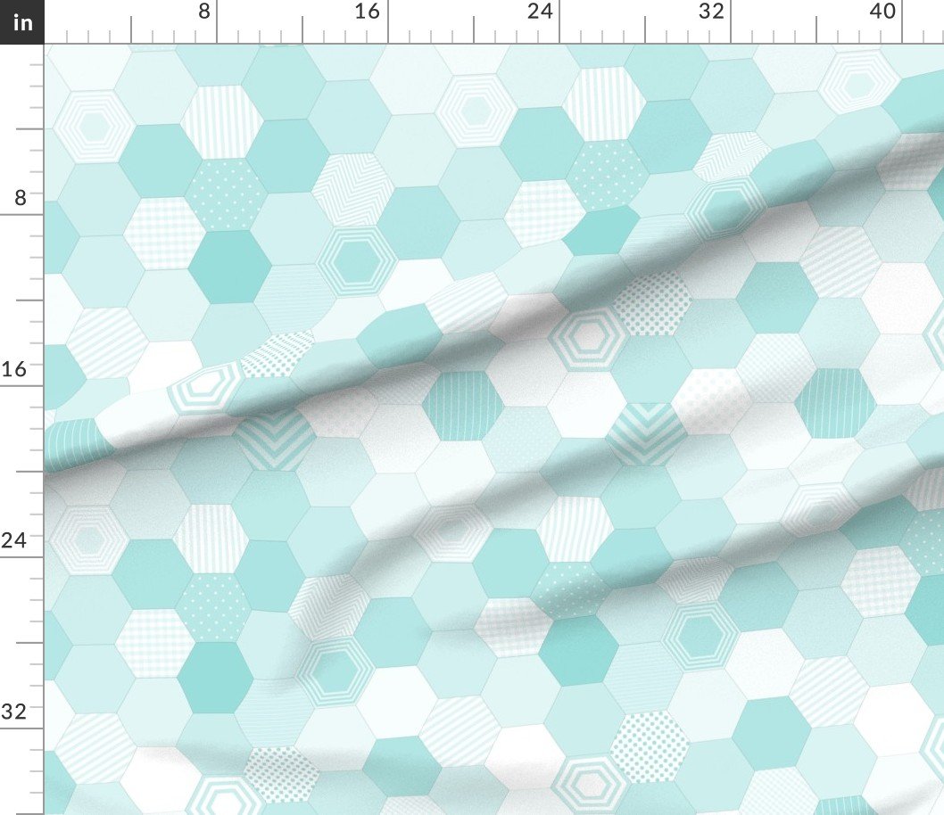 Fabric in Small Hexagonal Aqua Teal Honeycomb Quilt Pattern Fabric Fabric in Small Hexagonal Aqua Teal Honeycomb Quilt Pattern Fabric