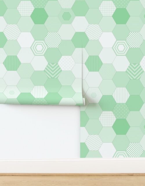 Large Hexagonal Mint Delight Honeycomb Pattern Quilt Pattern Wallpaper
