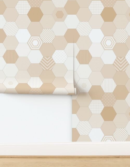 Large Hexagonal Beige Elegance Honeycomb Pattern Quilt Pattern Wallpaper