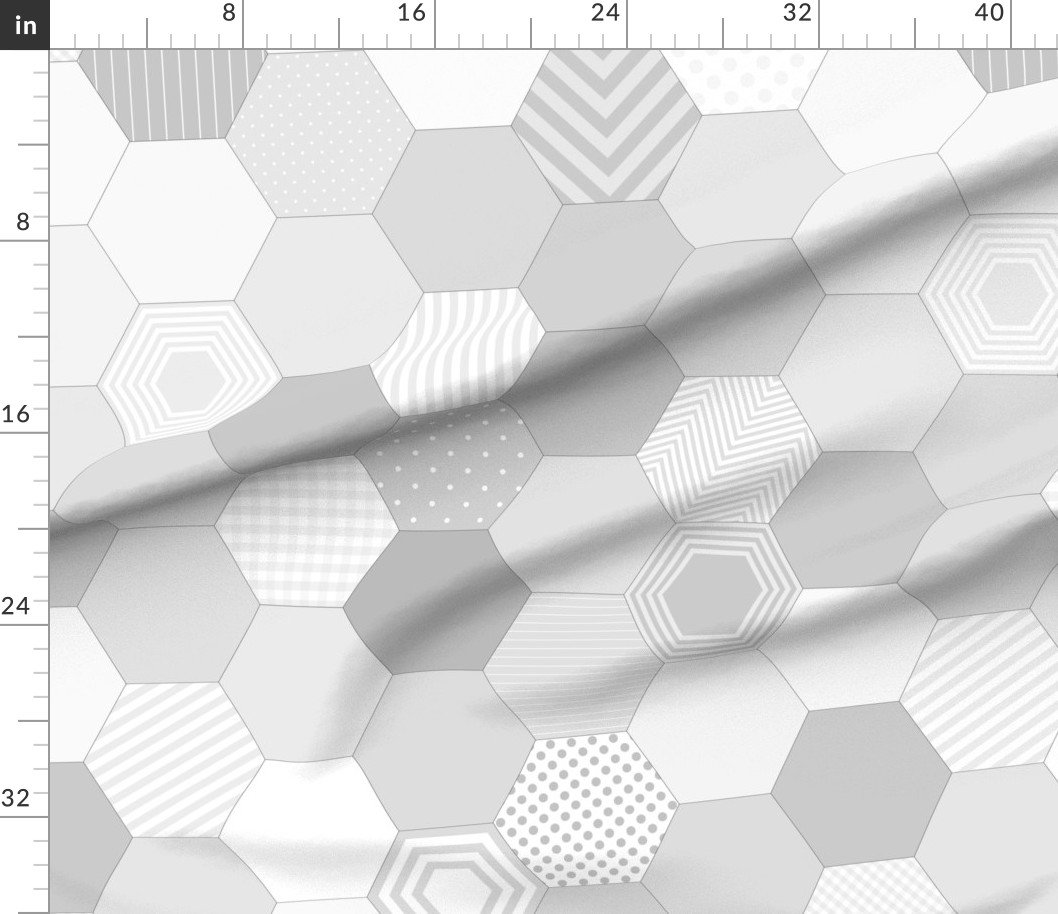 Fabric in Large Hexagonal Grayscale Honeycomb Pattern Fabric Fabric in Large Hexagonal Grayscale Honeycomb Pattern Fabric