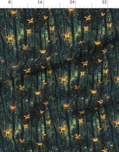 Fabric in Enchanted Glow Fireflies in a Midnight Forest Fabric