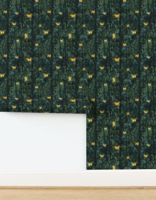 Fireflies and Butterflies in a Mystical Forest Wallpaper