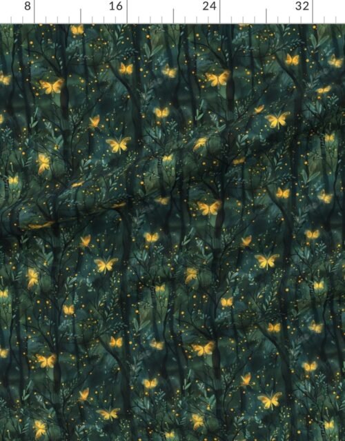 Fabric in Fireflies and Butterflies in a Mystical Forest Fabric