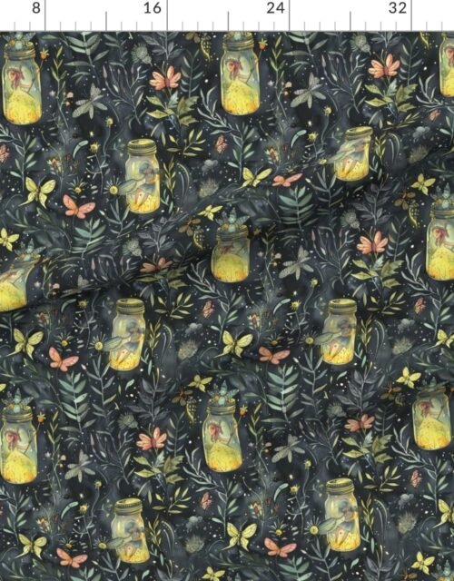 Fabric in Fireflies and Fairies with Mason Jars in Enchanted Forest Fabric