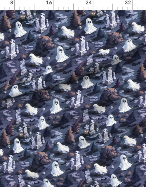 Fabric in Halloween Ghosts Floating in the Haunted Graveyard Fabric