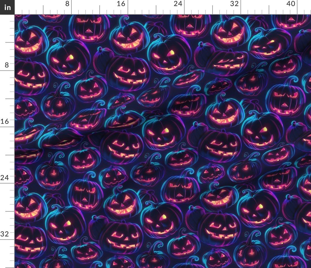 Fabric in Neon Orange Halloween Pumpkins Glowing in the Dark Fabric Fabric in Neon Orange Halloween Pumpkins Glowing in the Dark Fabric