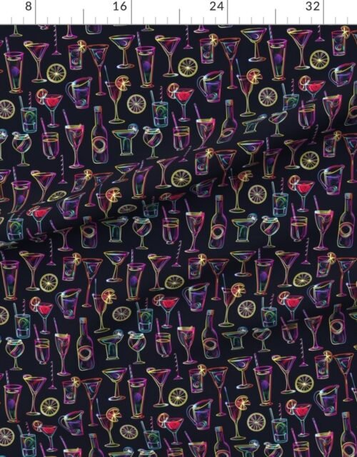 Fabric in Neon Party Vibes Glowing Cocktails in the Dark Fabric