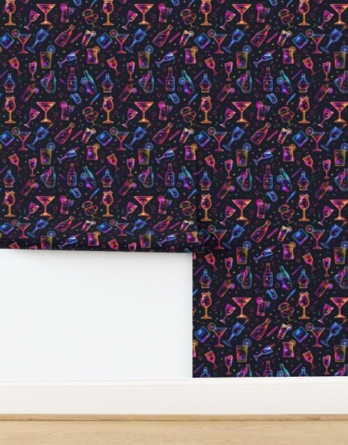 Neon Party Extravaganza Glowing Cocktails in the Night Wallpaper