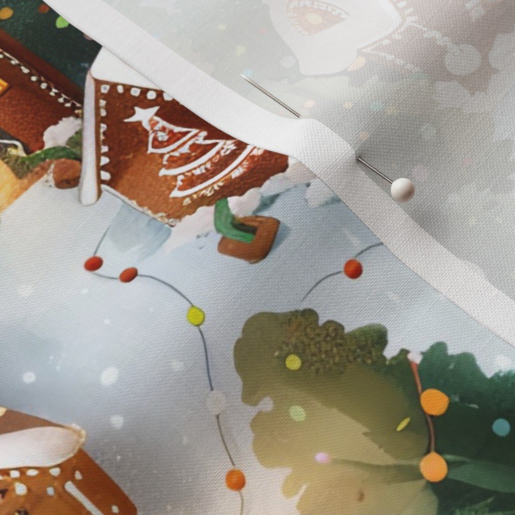 Fabric in Snowy Gingerbread Village with Festive Lights and Christmas Trees Fabric Fabric in Snowy Gingerbread Village with Festive Lights and Christmas Trees Fabric - Image 3