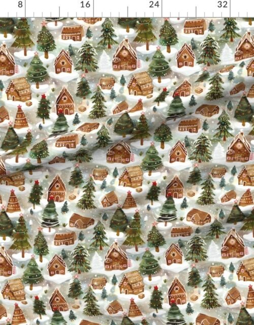 Fabric in Endless Gingerbread Christmas Village with Snowy Pine Trees Fabric