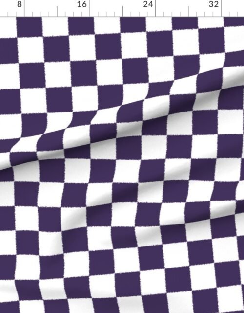 Fabric in Tumble Edged Plum Purple and White Checkerboard Squares Fabric