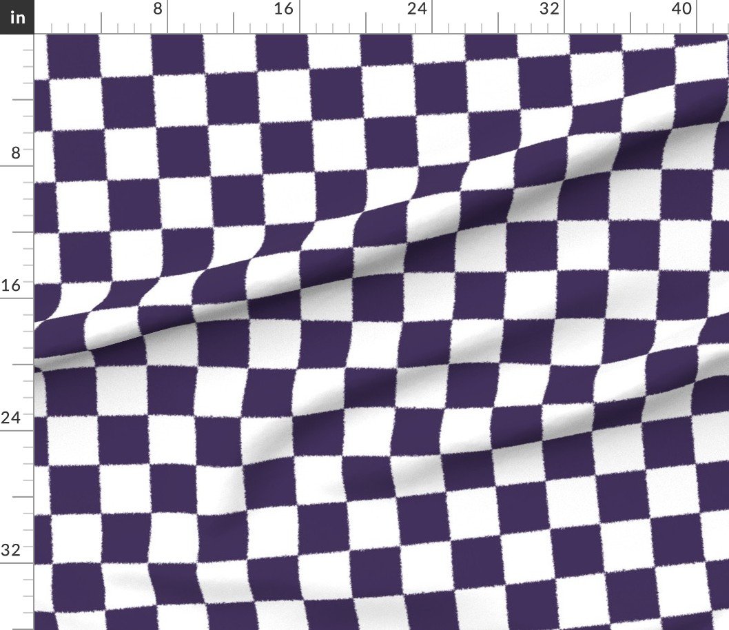 Fabric in Tumble Edged Plum Purple and White Checkerboard Squares Fabric Fabric in Tumble Edged Plum Purple and White Checkerboard Squares Fabric