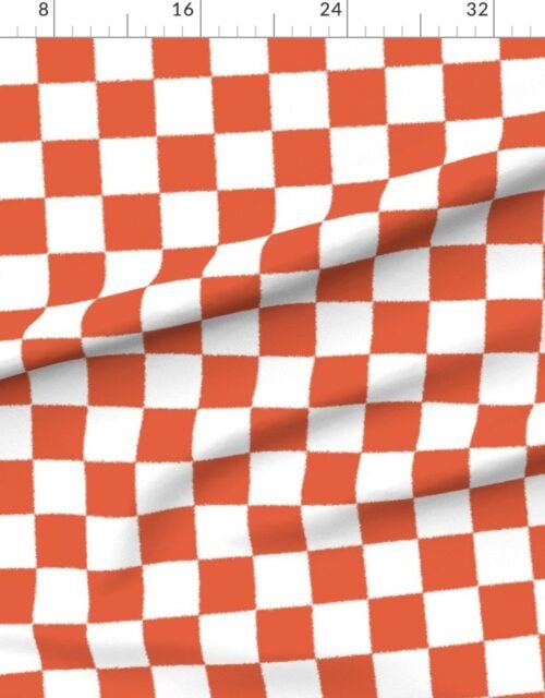Fabric in Tumble Edged Nectarine Orange and White Checkerboard Squares Fabric
