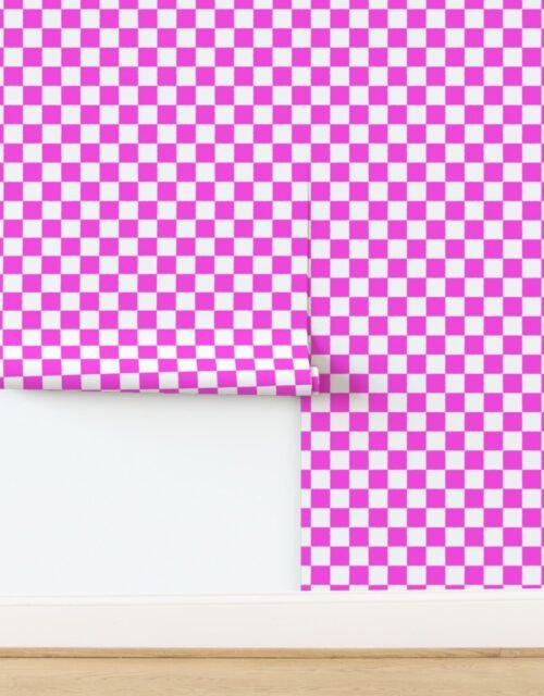 Tumble Edged Fuschsia Pink and White Checkerboard Squares Wallpaper