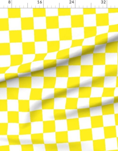 Fabric in Tumble Edged Eggyolk Yellow and White Checkerboard Squares Fabric