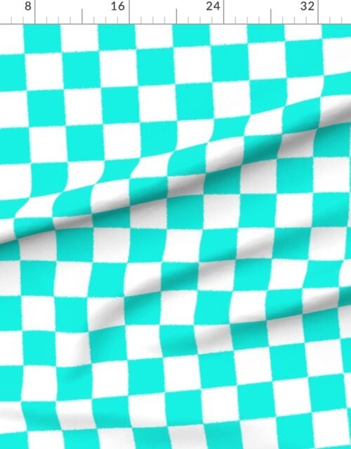 Fabric in Tumble Edged Aqua Blue and White Checkerboard Squares Fabric