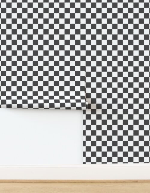 Tumble Edged Smoke Grey and White Checkerboard Squares Wallpaper