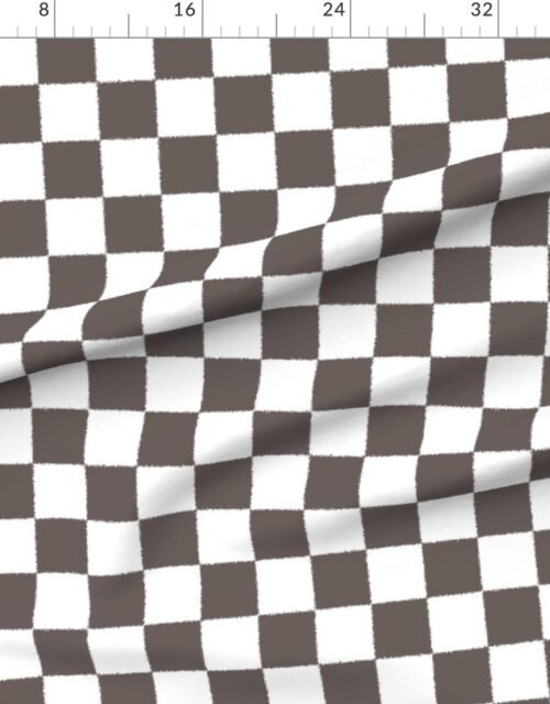 Fabric in Tumble Edged Taupe Brown and White Checkerboard Squares Fabric
