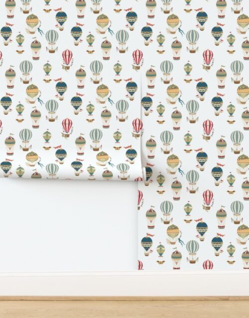 Small Festooned Hot Air Balloons on White Wallpaper