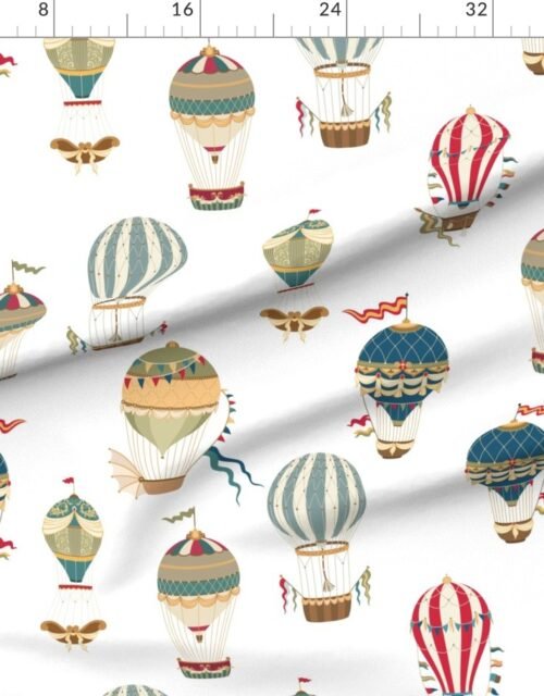Fabric in Small Festooned Hot Air Balloons on White Fabric