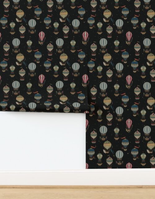 Small Vintage Ornamental Winged Hot Air Helium Balloons Bright Blue Starry Wallpaper