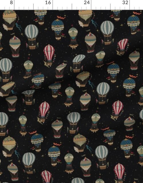 Fabric in Small Vintage Ornamental Winged Hot Air Helium Balloons Bright Blue Starry Fabric