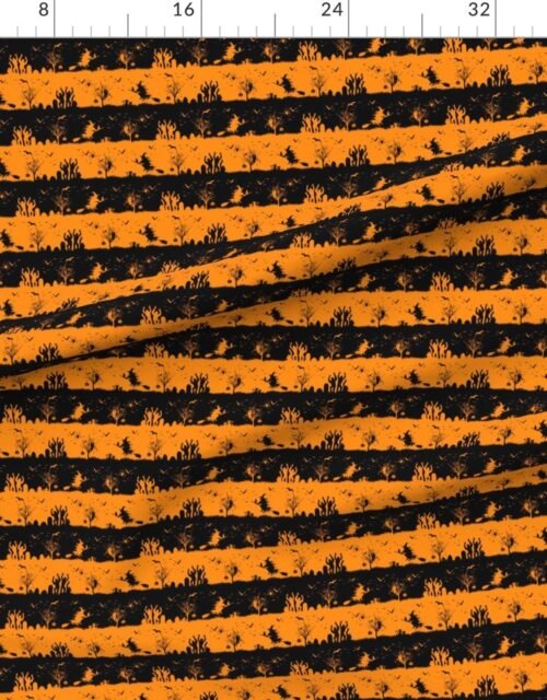 Fabric in Pale Pumpkin Orange and Black Halloween Decor Stripes Fabric