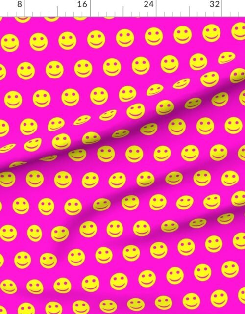 Neon Yellow Smiley Faces on Vibrant Pink Background