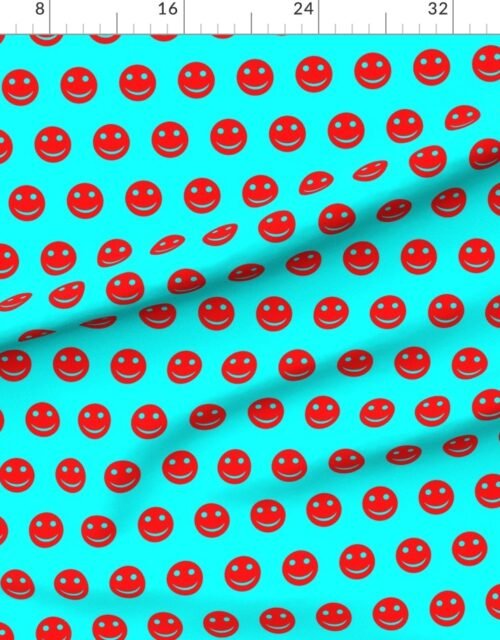 Red Smiley Faces on Bright Aqua Background