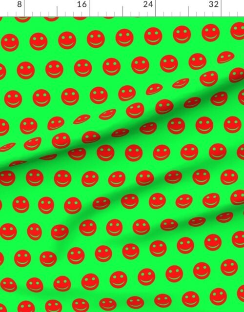Red Smiley Faces on Bright Green Background