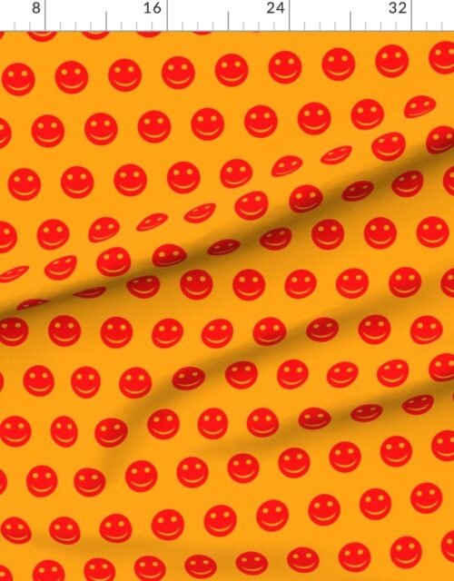 Red Smiley Faces on Vibrant Orange Background
