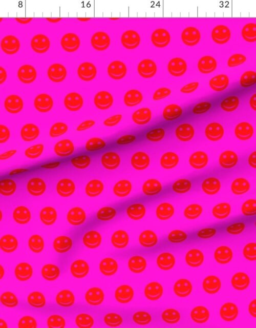 Red Smiley Faces on Vibrant Pink Background