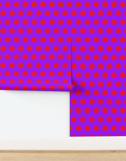 Red Smiley Faces on Bright Purple Background Wallpaper